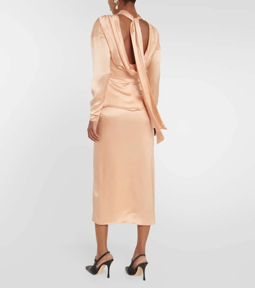 Alessandra Rich Tie-neck silk satin midi dress