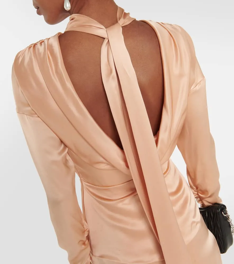 Alessandra Rich Tie-neck silk satin midi dress
