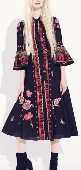Amity Neck-Tie Midi Dress - Black