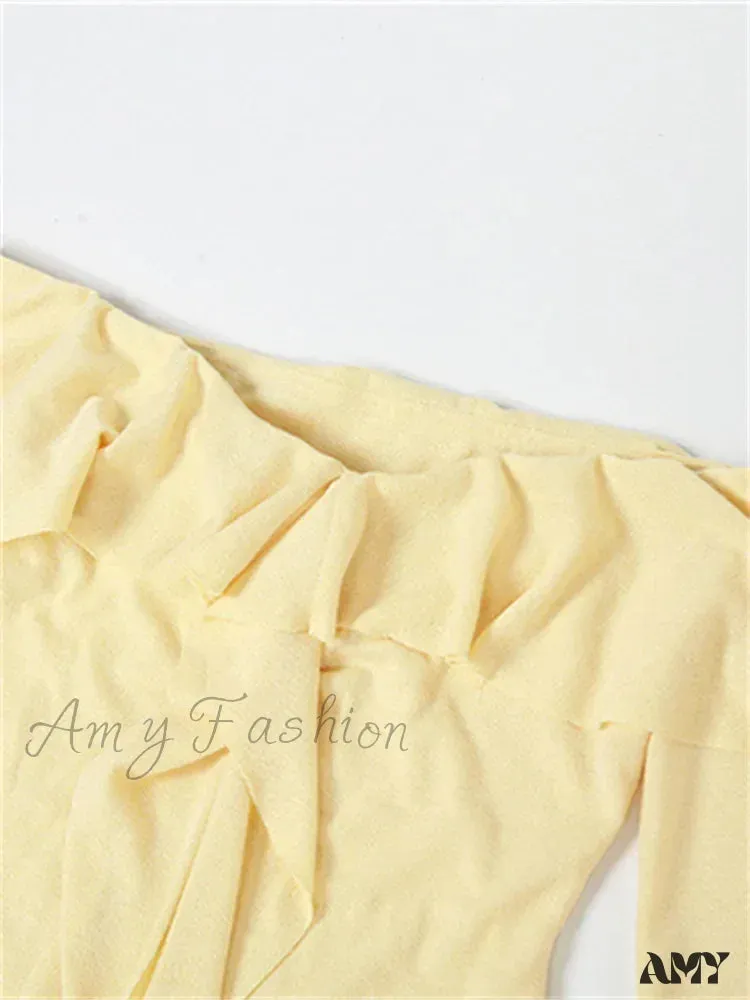 Amy Fashion - Elegant Women Knitted Evening  Solid  Sleeve Slash Neck Off Shoulder Ruffles Party Female Vestido