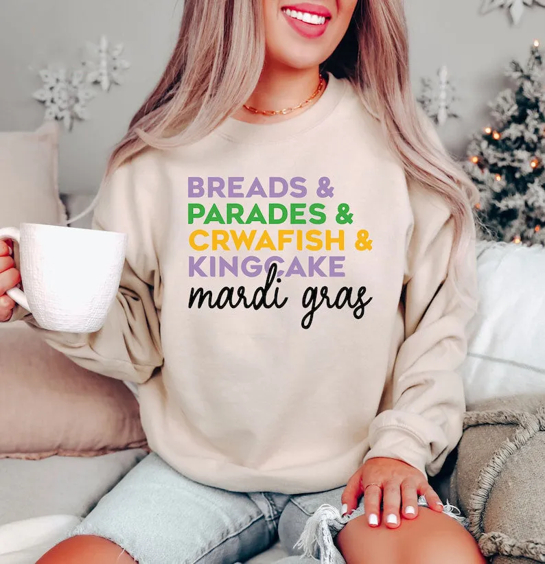Beads Parades Crawfish Kingcake Mardi Grag Sweater