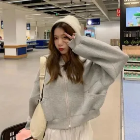 Bunny Hop Zippered  Solid Color Hoodie