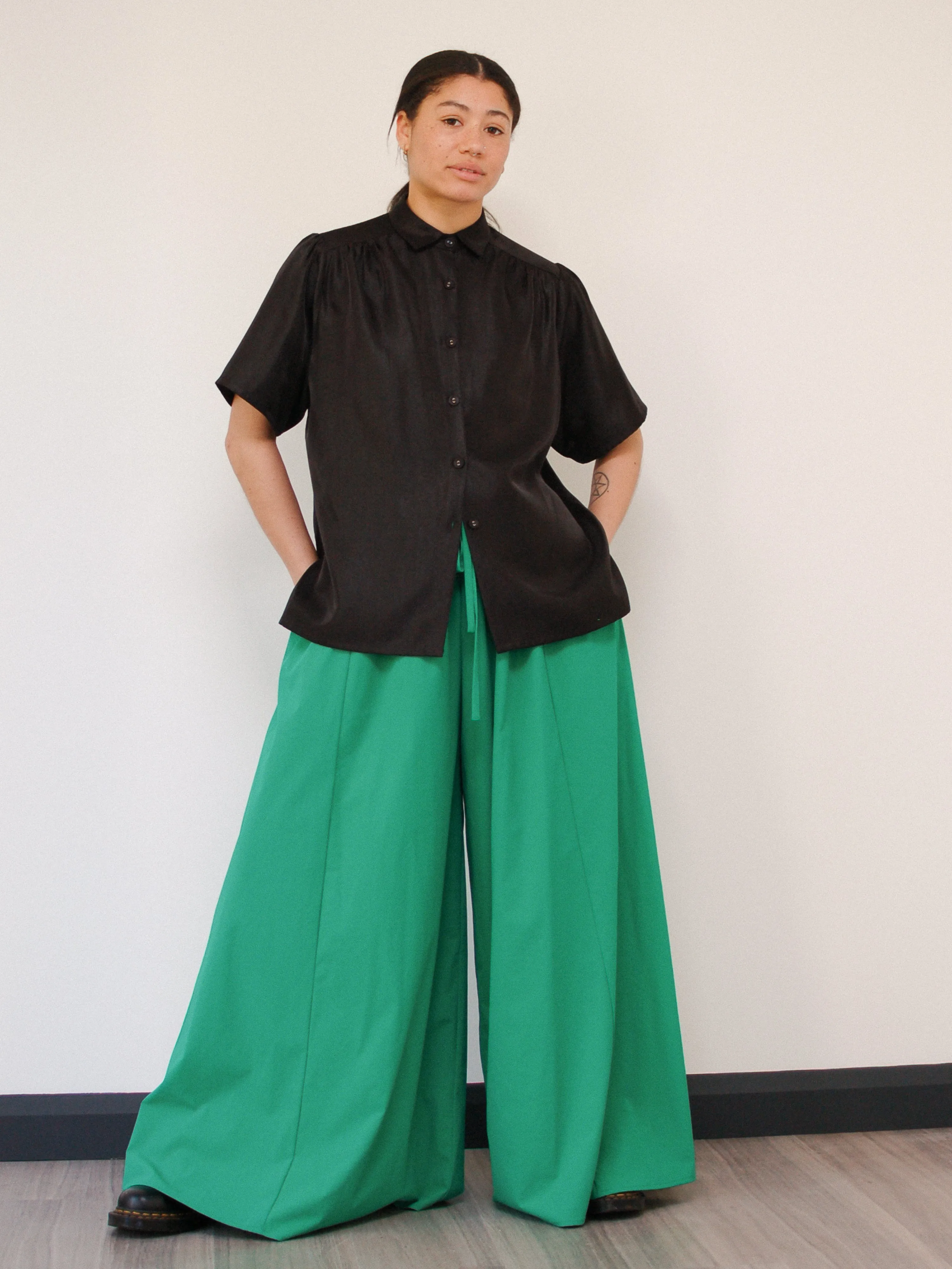 Charlie Green Wide-Leg Palazzo Pants