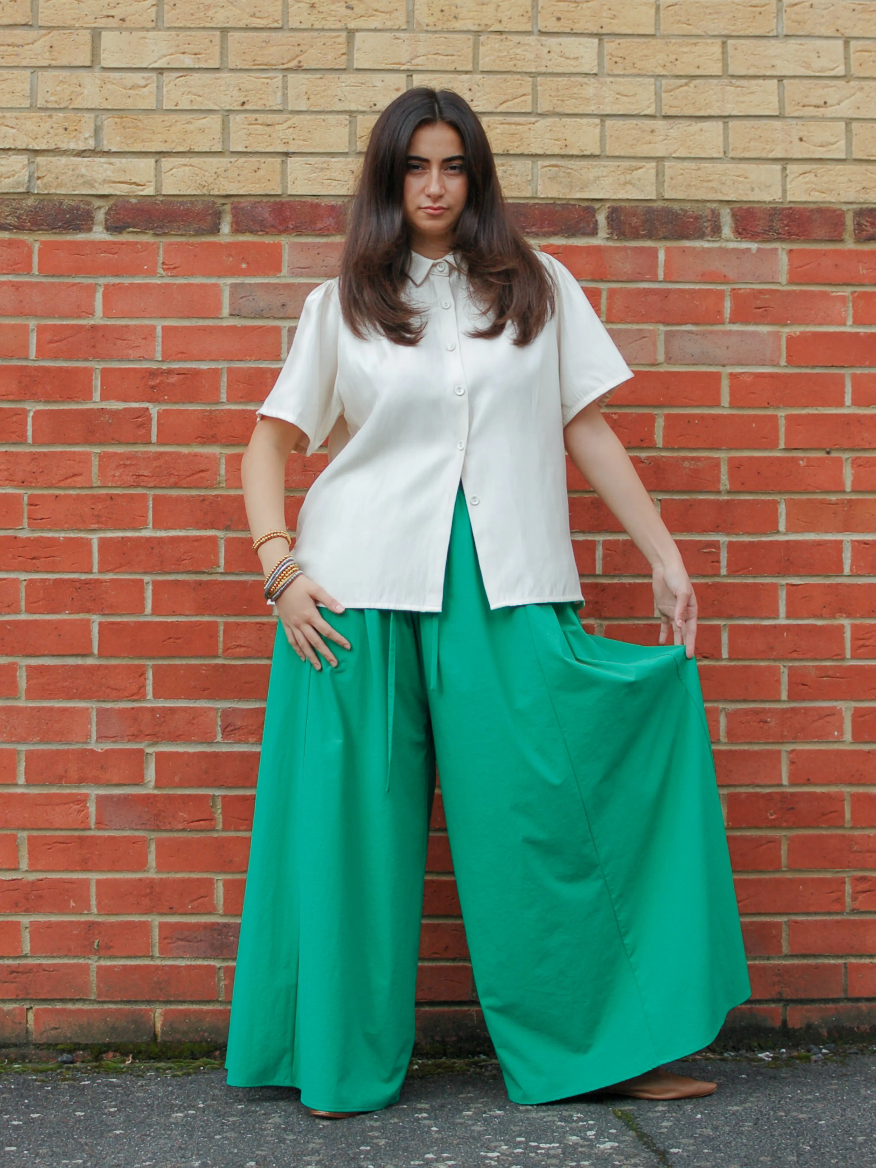 Charlie Green Wide-Leg Palazzo Pants