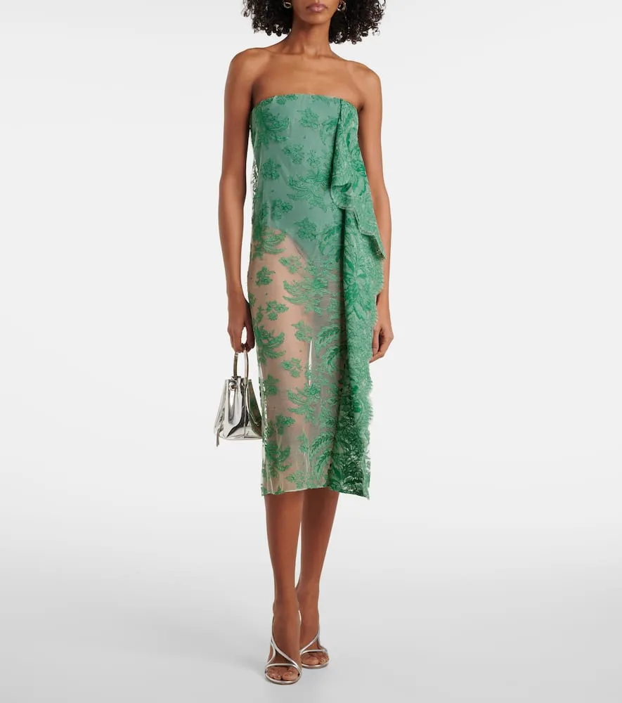 Christopher Esber Strapless floral lace midi dress