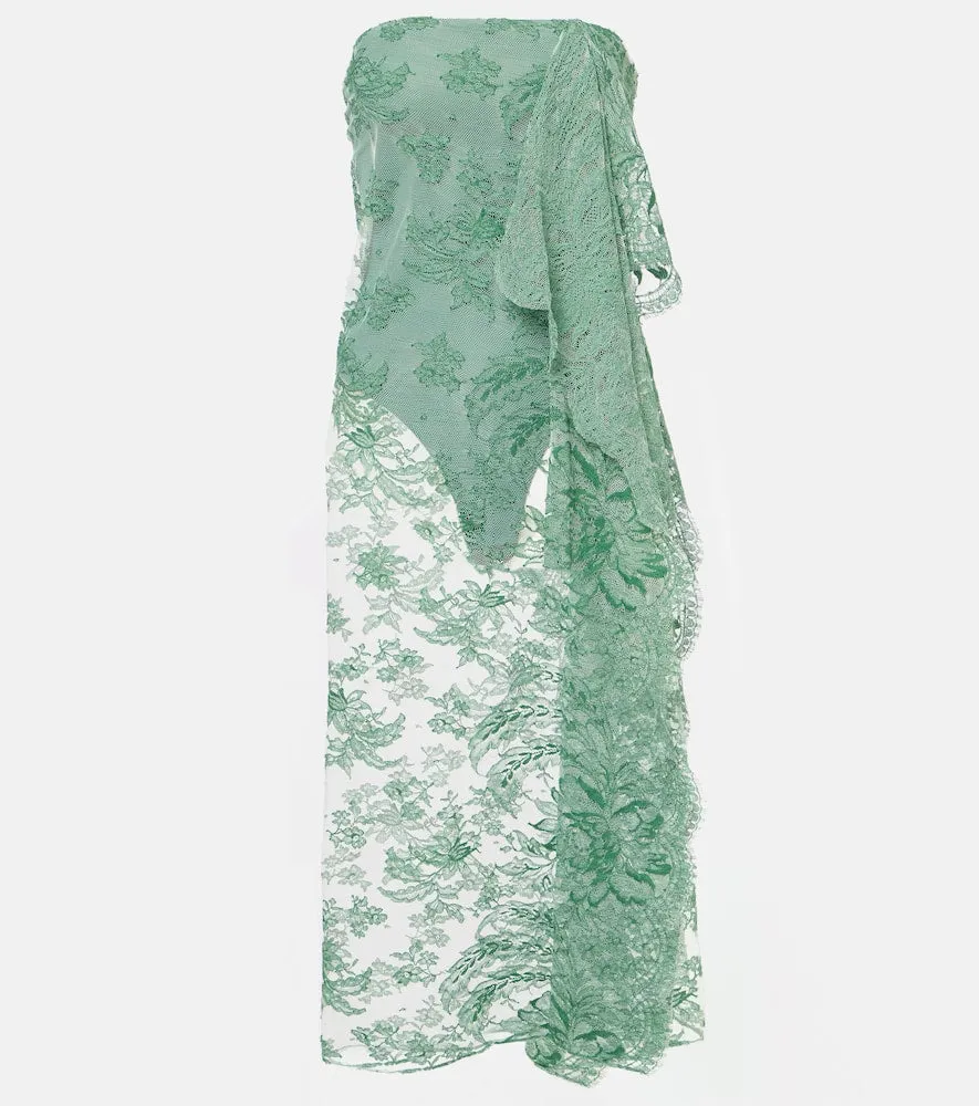 Christopher Esber Strapless floral lace midi dress