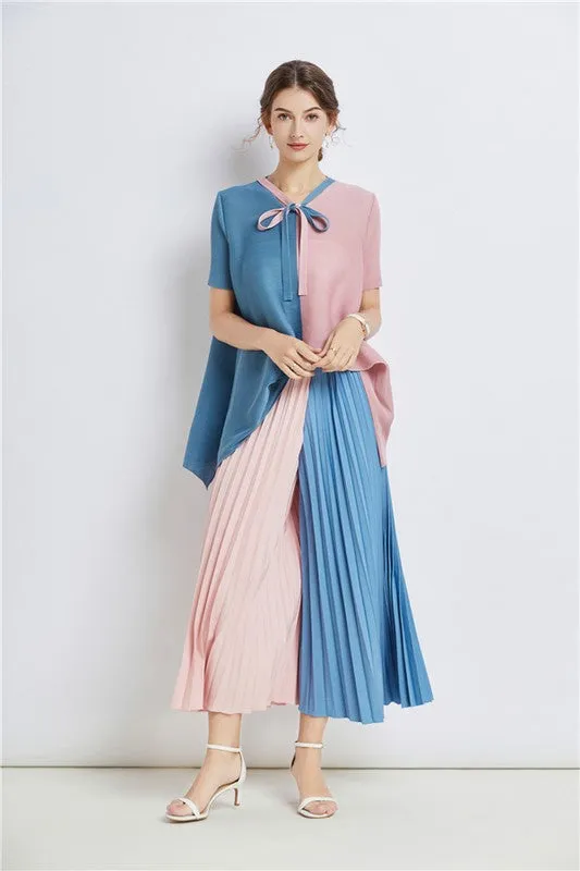 Color block short sleeves palazzo pants set