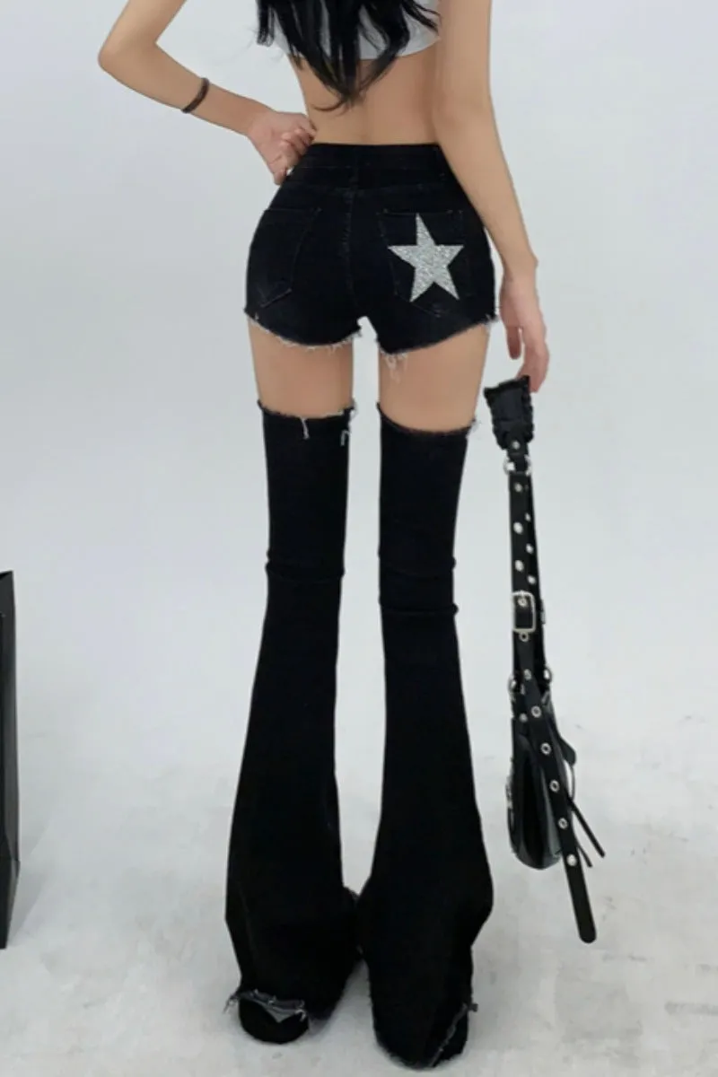 cropped denim shorts    KF70252