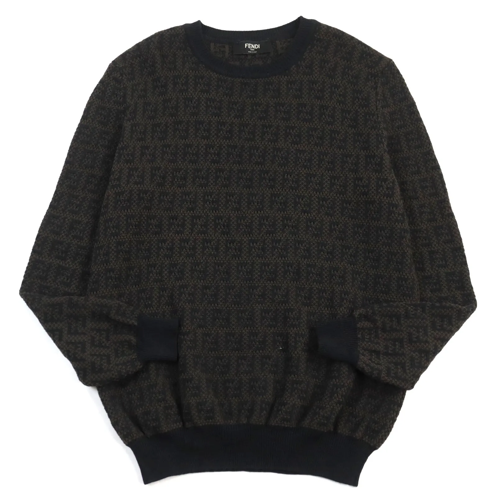 Fendi FF Logo Knit Pullover Wool Cotton Brown