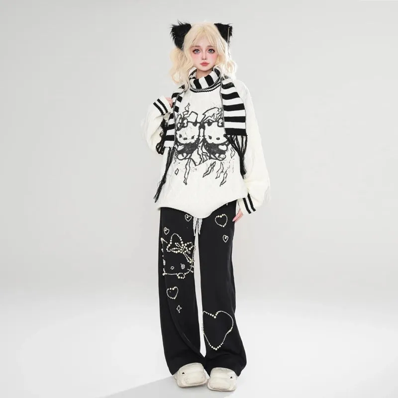 Kawaii Hello Kitty Embroidered Straight Jeans