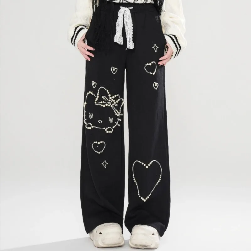 Kawaii Hello Kitty Embroidered Straight Jeans