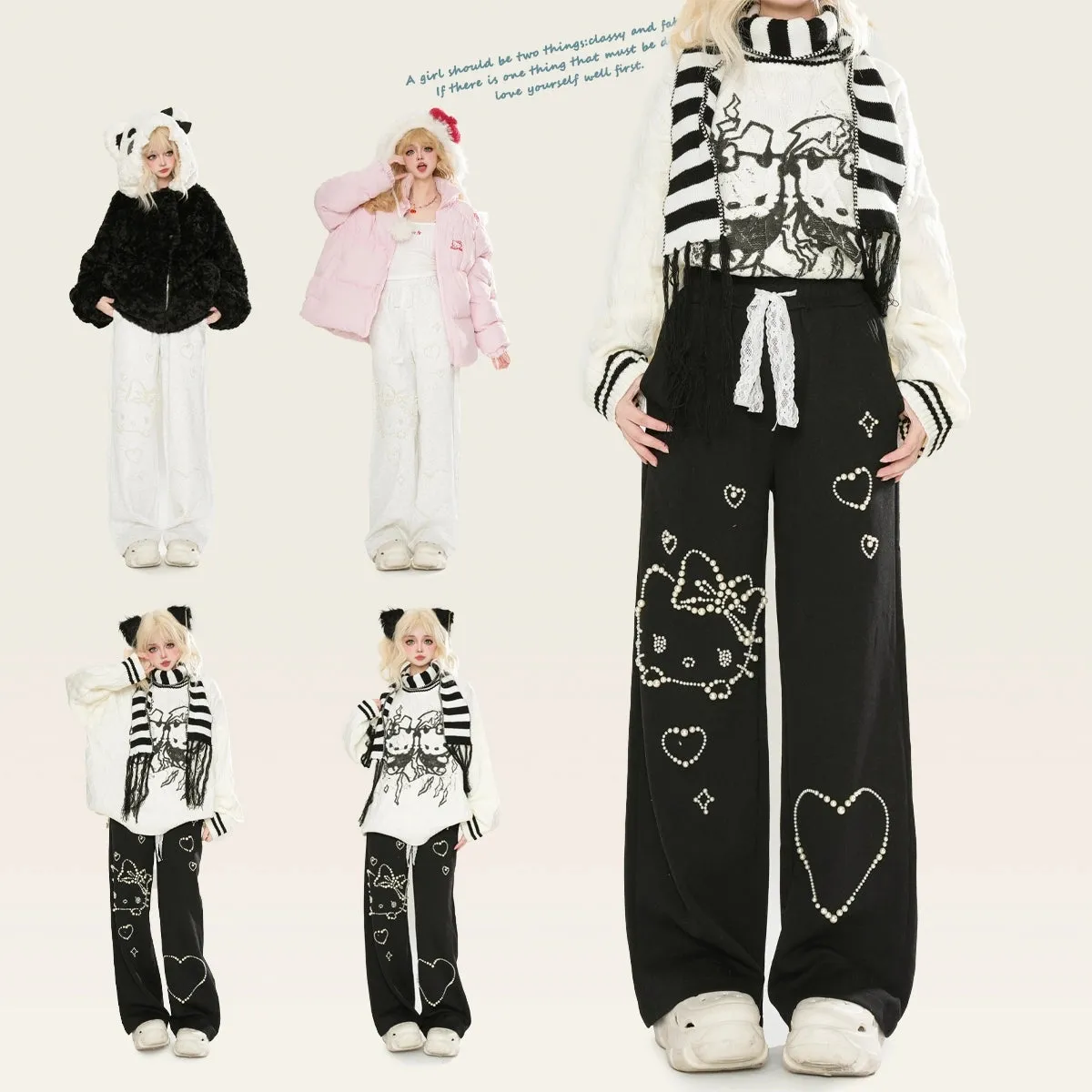Kawaii Hello Kitty Embroidered Straight Jeans