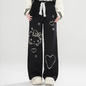 Kawaii Hello Kitty Embroidered Straight Jeans
