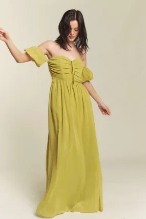 Kiwi Ruched Chest Off Shoulder Chiffon Maxi Dress