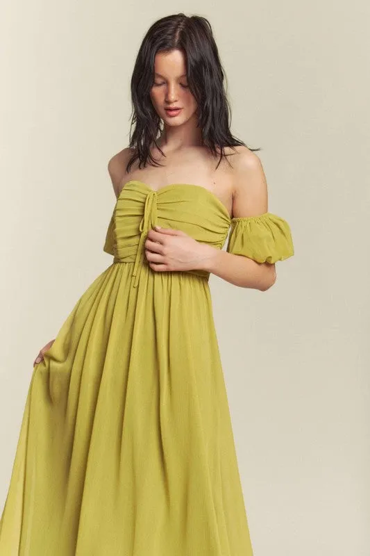 Kiwi Ruched Chest Off Shoulder Chiffon Maxi Dress