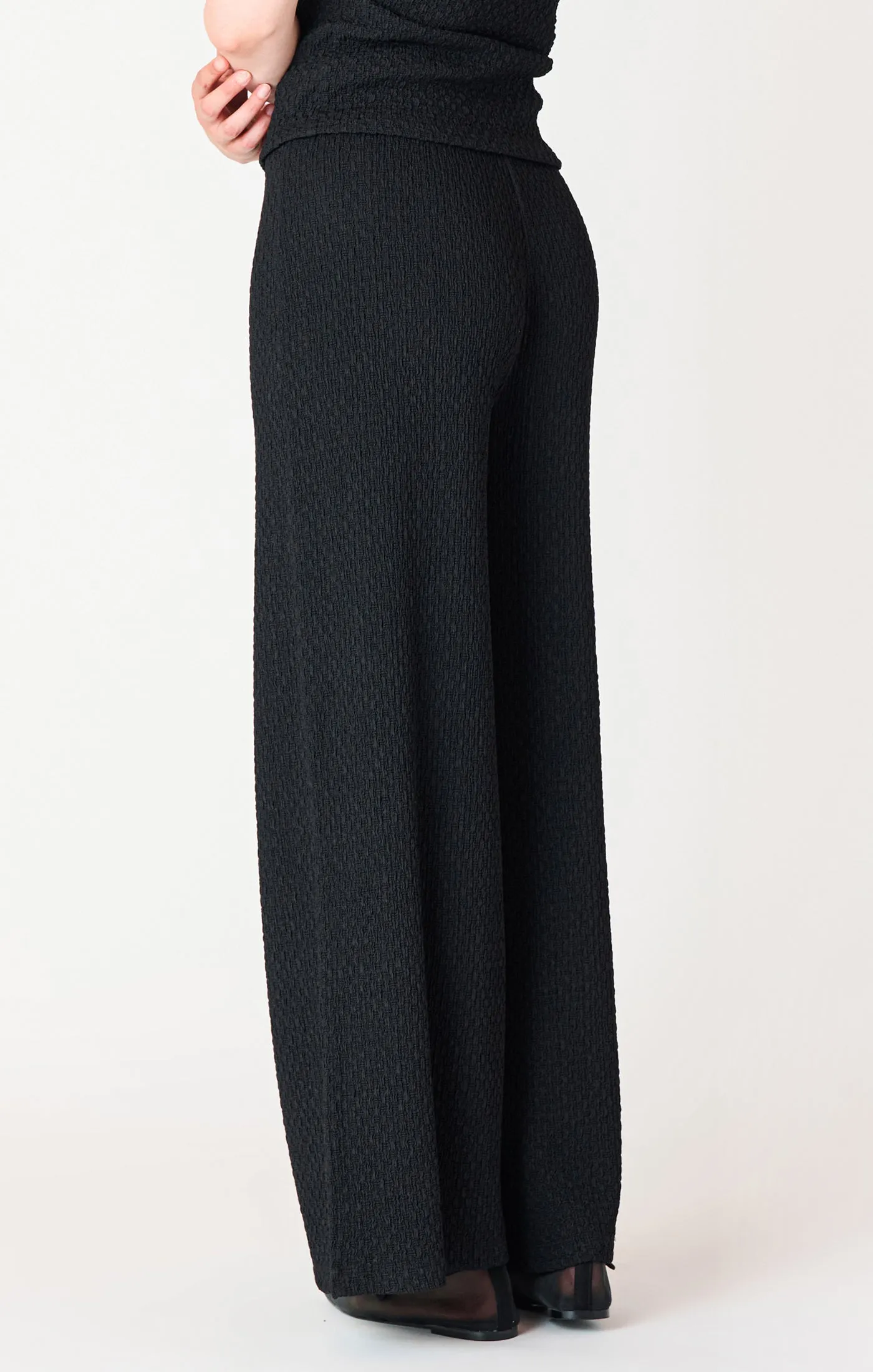Textured Flowy Wide Leg Pants - Black