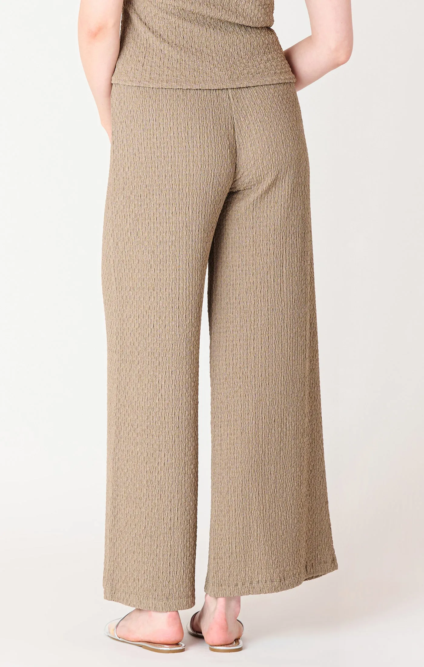 Textured Flowy Wide Leg Pants - Taupe
