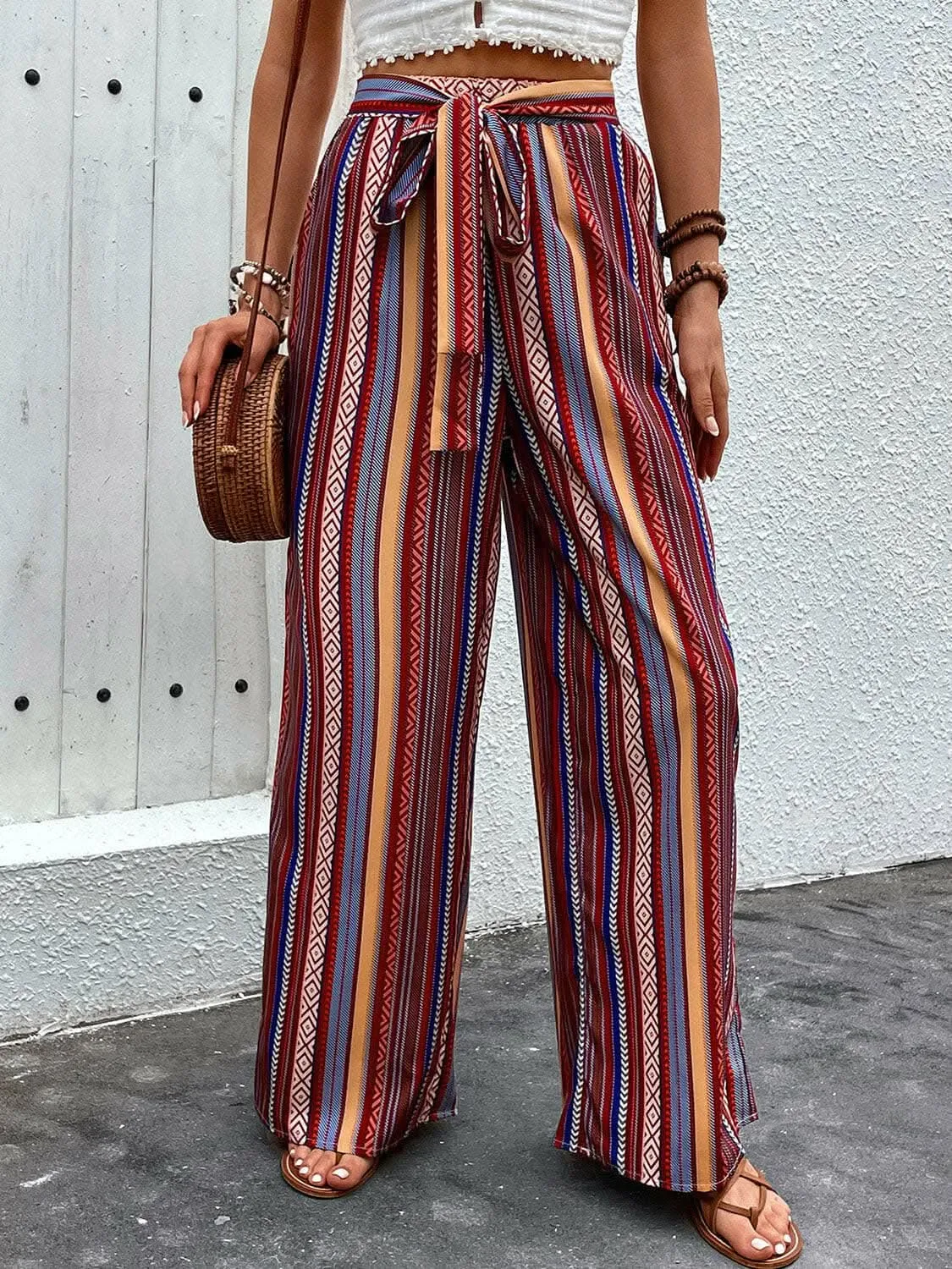 Tied geometric wide-leg pants