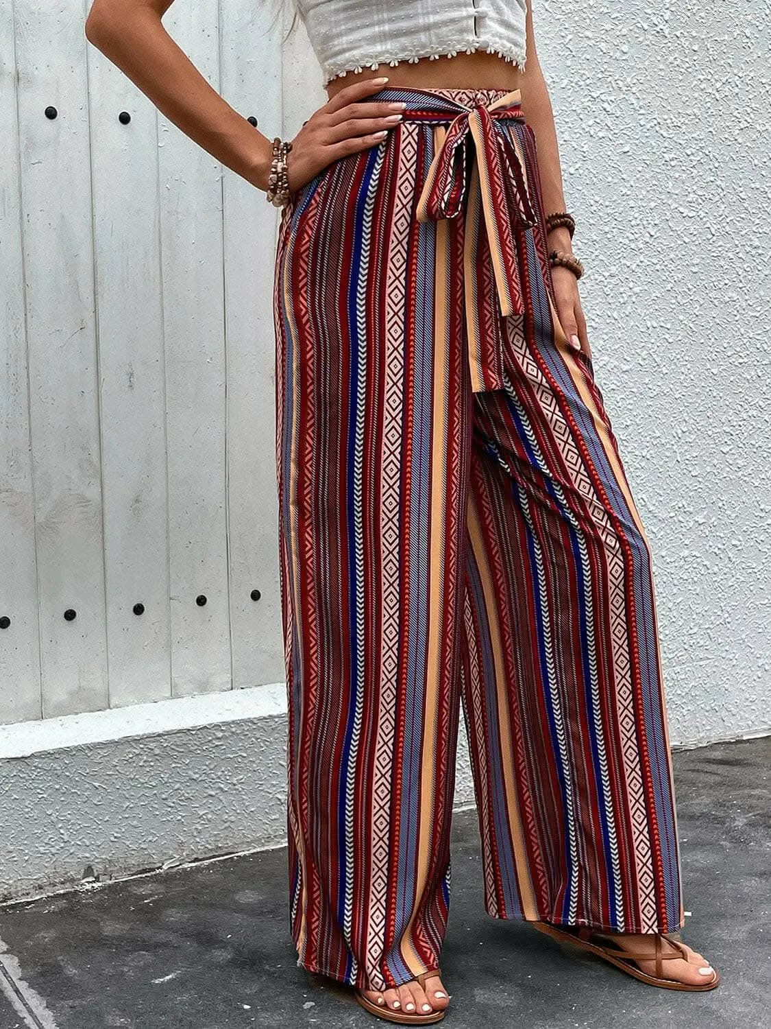 Tied geometric wide-leg pants