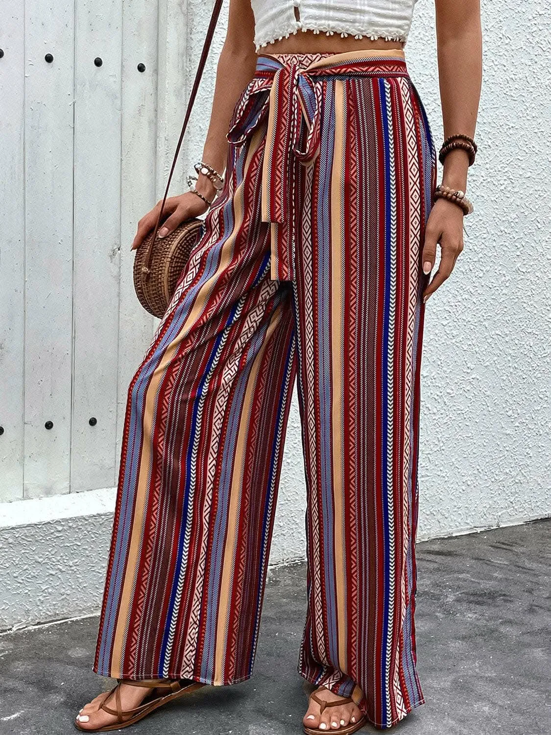 Tied geometric wide-leg pants